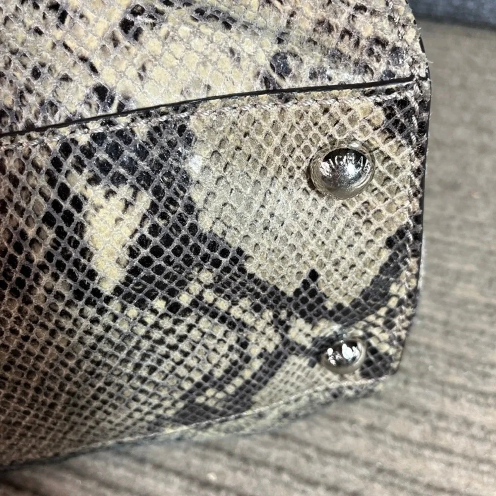 Michael Kors Hamilton Snakeskin Embossed Leather Satchel Bag Silver Hardware